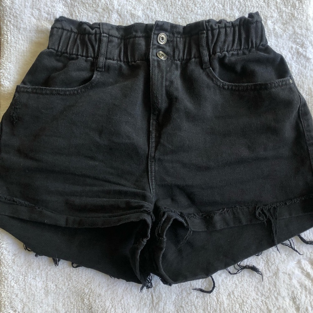 Zara paper bag waist denim shorts